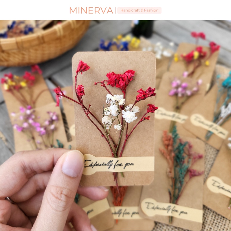 [QUÀ TẶNG] Thiệp hoa khô mini handmade làm quà tặng, trang trí, chúc mừng phong cách vintage kích thước 9x5 cm