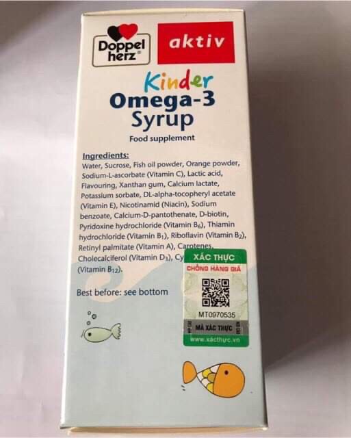 Omega3 syrup 250ml (hàng chính hãng công ty) (kinder omega-3 syrup Doppel herz )(made in đức)