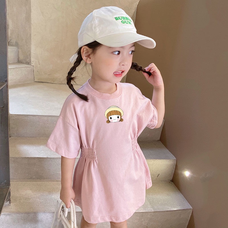 Đầm Thun Dài Vừa Vặn Tay Ngắn Thoải Mái Phong Cách Hàn Quốc Cho Bé Gái