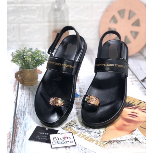 Dép sandal nam da xỏ ngón vảy vàng (free ship)