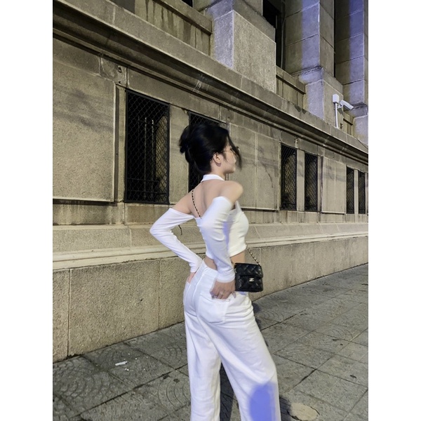 [ Có sẵn ] Áo Croptop Yếm Tay Dài Ôm Body sexy