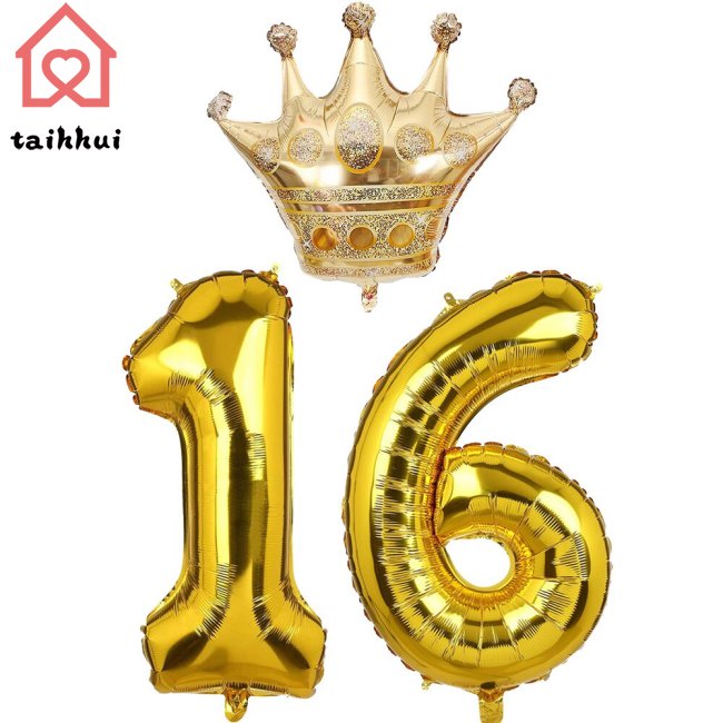 Set Bóng Bay Số Vàng Hình Vương Miện Vàng 10 18 20 30 40 50 To 90 Trang Trí Tiệc Sinh Nhật