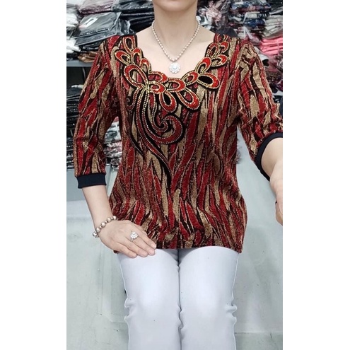 Áo Kiểu Nữ Trung Niên Chất Thun Nhũ Cao Câp Free Size 55-85Kg