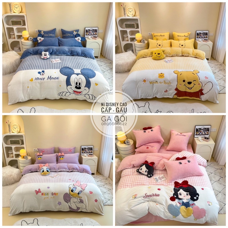 Bộ Nỉ Disney hoạt hình nổi tiếng cho bé cực đáng yêu , sản phẩm chăn ga nỉ nhung mịn giúp bé ngủ ngon. Chống rụng lông✅
