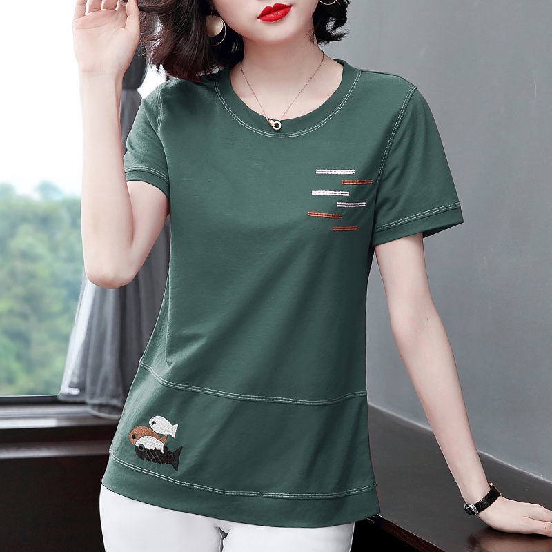 Thời Trang Áo Thun Tay Ngắn Dáng Rộng Dễ Phối Đồ Cho Phụ Nữ Trung Niên