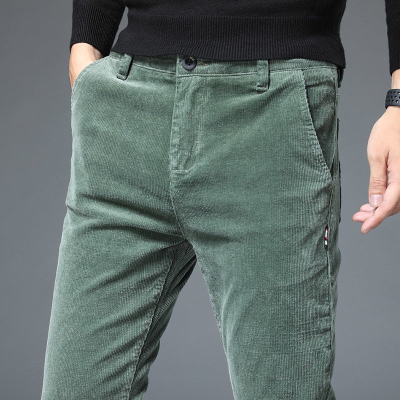 Quần Dài Dáng Rộng Bằng Vải Nhung Kẻ Thời Trang Mùa Thu Dễ Phối Đồ Cho Nam Trung Niên Musim Gugur Lelaki Seluar K