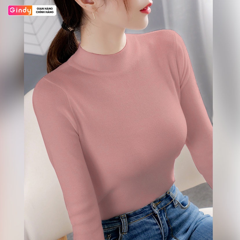 Áo len cổ lọ lửng co giãn nữ GINDY trơn dáng ôm dài tay thời trang thu đông A1103