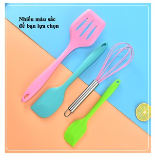 Bộ dụng cụ làm bánh 5 món silicon, nấu ăn, trà sữa, chè gồm chổi, spatula trộn bột, đánh trứng, xẻng silicone chịu nhiệt