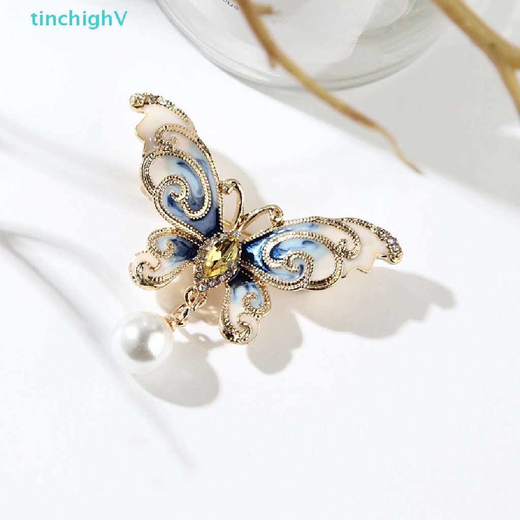 [TinchighV] Ghim Cài Áo Hình Bướm Tráng Men Đính Đá Ngọc Trai Thời Trang Dành Cho Nữ [Mới]