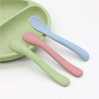 Bộ 1 Muỗng Ăn Silicon, Thích Hợp Cho Bé Và Trẻ Sơ Sinh Ở Giai Đoạn Đầu Mềm Dễ Dàng Đeo Muỗng Tập Kẹo Cao Su | Đồ dùng cho bé ăn, có thể sử dụng máy rửa chén, chống luộc