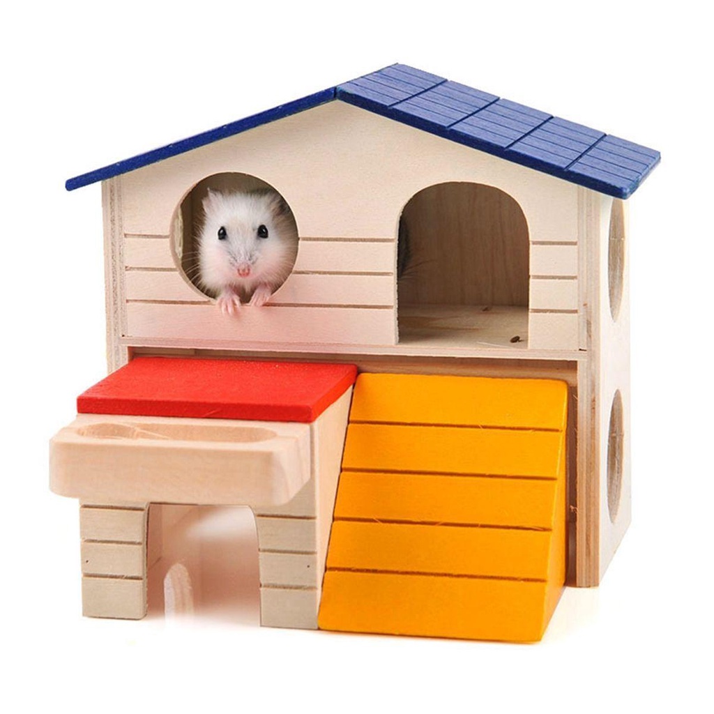 Nhà Gỗ Hai Tầng Tự Tập Thể Dục Cho Chuột Hamster