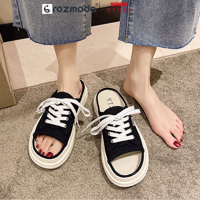 Dép sục nữ hở mũi đạp gót dây buộc nhiều màu DSUC01 Rozmoda quai vải canvas siêu bền