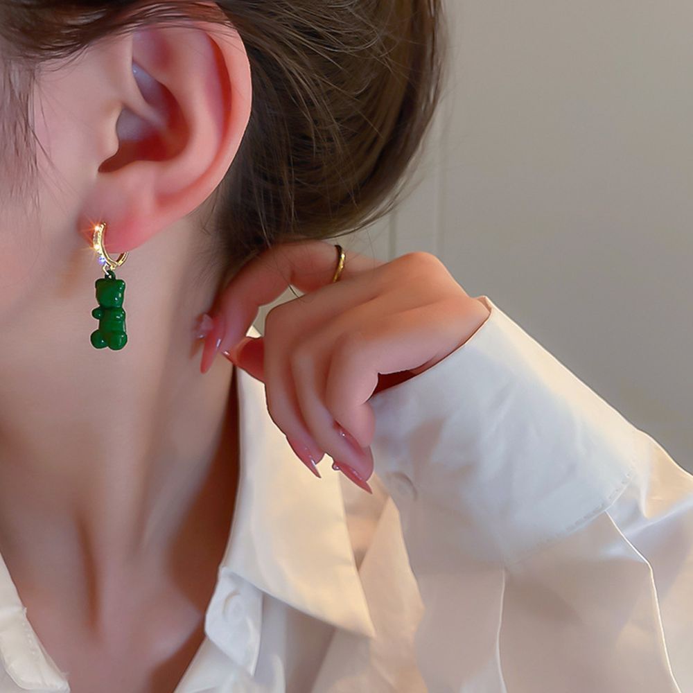 Khuyên tai dáng dài mặt hình gấu dễ thương bằng hợp kim đính đá zircon thời trang Hàn Quốc cho nữ