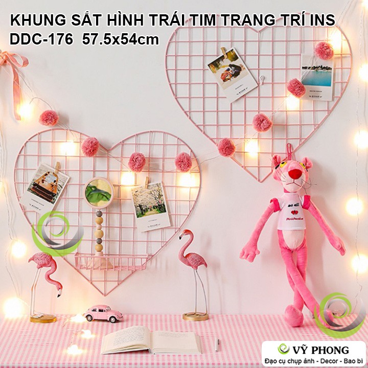 KHUNG LƯỚI SẮT HÌNH TRÁI TIM SỌC CARO TRANG TRÍ CHỤP HÌNH ĐẠO CỤ CHỤP ẢNH SẢN PHẨM INS DDC-176