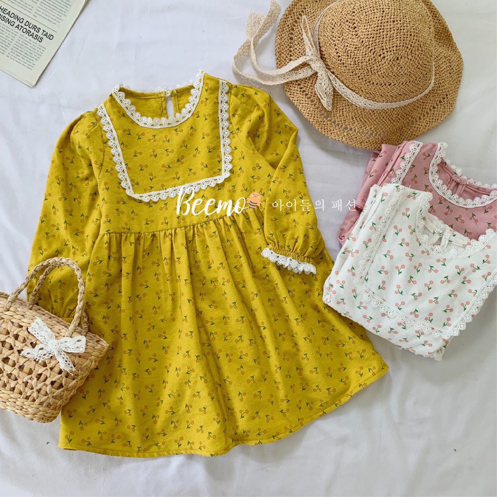 Đầm bé gái ⚡ 𝗙𝗥𝗘𝗘𝗦𝗛𝗜𝗣 ⚡ Đầm Baby Doll nhung tâm phối ren - Chất liệu siêu mềm mại và an toàn cho bé