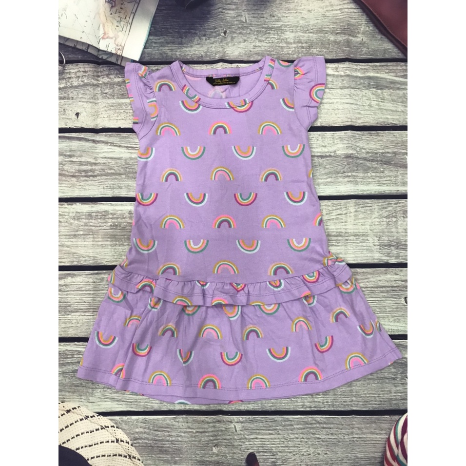 Váy, đầm bé gái chất cotton thoáng mát nhiều hoạt tiết dễ thương Cầu vòng tím 2 bèo - GD050705CVB