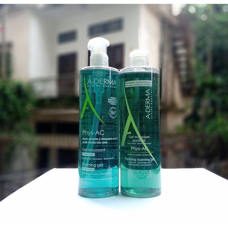 Sữa rửa mặt Aderma Phys-AC Gel dành cho da dầu, mụun, nhạy cảm 200,400ml