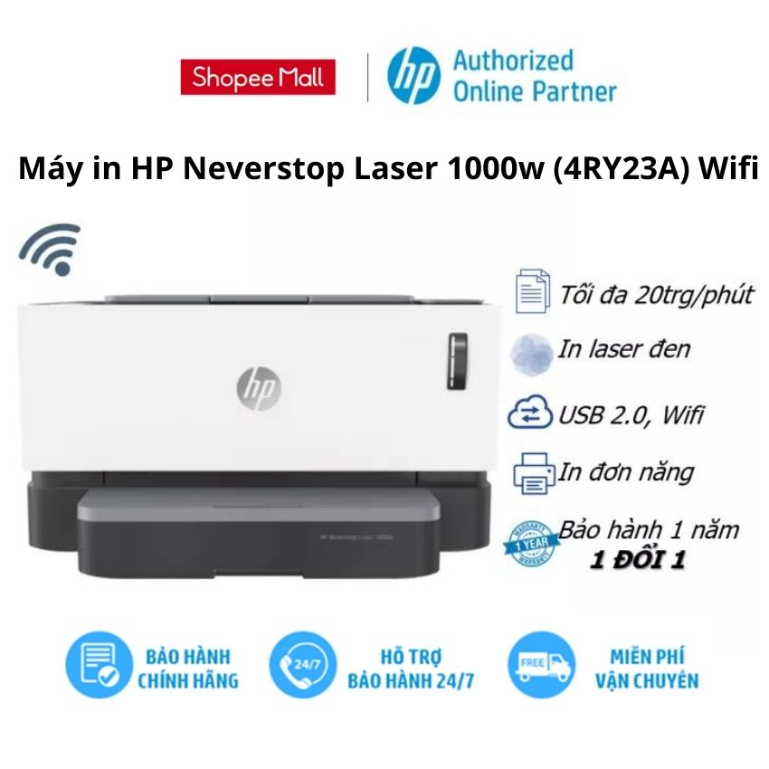 [Mã ELHP500 giảm 10% đơn 500K] Máy in HP Neverstop Laser 1000w (4RY23A) Wifi - Hàng chính hãng - bảo hành 12 tháng