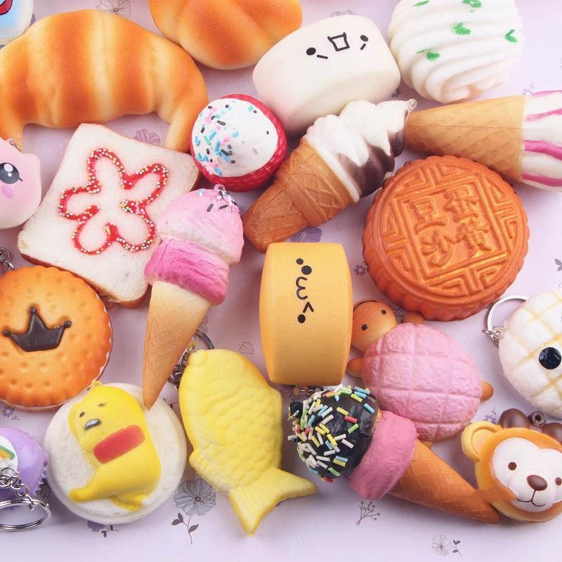 10 đồ chơi Squishy treo điện thoại cỡ lớn/trung/mini ngẫu nhiên hình gấu trúc/bánh mì/bánh kem/thỏ/donut