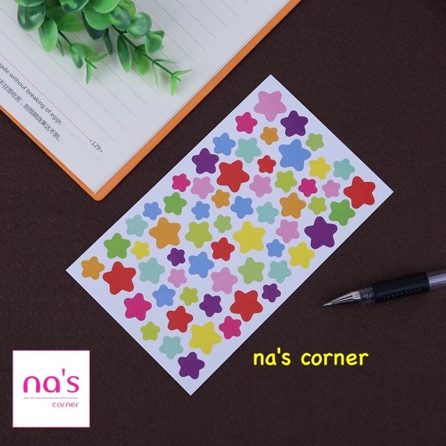 Bộ 6 tờ Decal dán miếng dán trang trí hình tim, ngôi sao, tròn sticker stickers