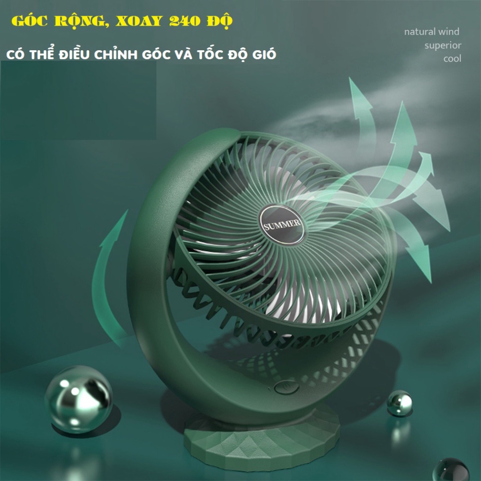 Quạt Tích Điện Để Bàn Super Fan 3 tốc độ , Quạt Mini Để Bàn Cao Cấp Tích Điện Để Bàn Tiện Lợi Nhỏ Gọn Cute