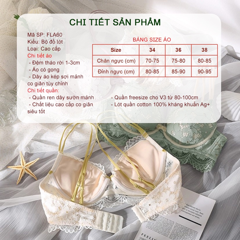 Bộ áo ngực quần lót nữ đệm dày 3cm tiểu thư sang chảnh - Bộ đồ lót nữ cao cấp Havana FLA60
