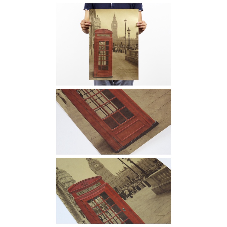 Áp Phích Giấy Kraft Hình Bốt Điện Thoại Trang Trí Phòng Khách