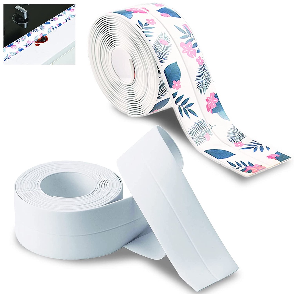 Bộ 2 Cuộn Băng Keo Tự Dính Có Thể Sử Dụng Cho Trang Trí Nhà Bếp / Bồn Rửa / Vòi Sen / Vòi Sen / Bếp Gas / Bếp Ga (38mm x 3.2m Màu Trắng + Dòng Chảy YR