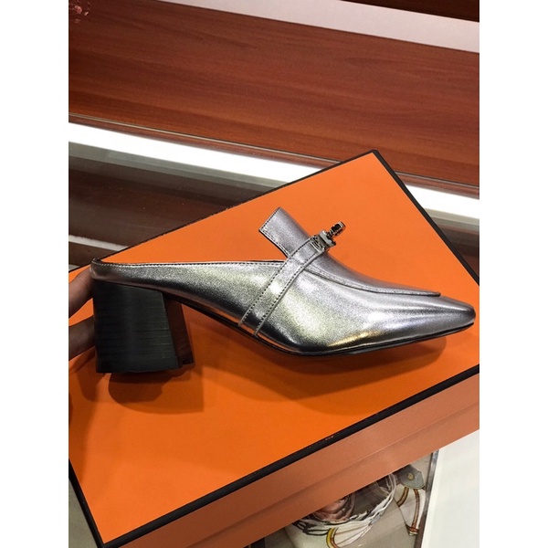 Giày sục gót cao 6cm cao cấp thương hiệu Hermes HM Blossom da thật mẫu mới