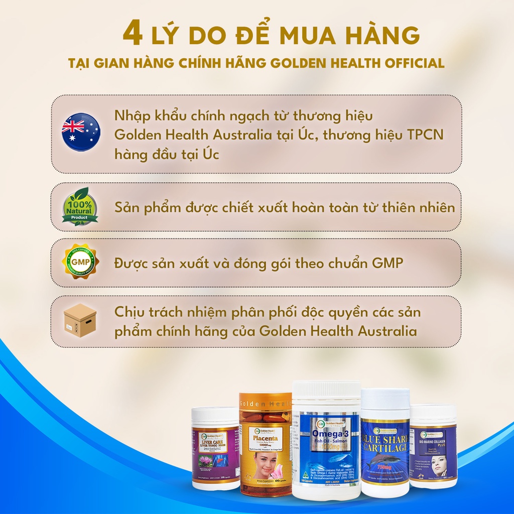 [GOLDEN HEALTH] Viên uống dầu cá hồi Omega-3 - Salmon Fish Oil Omega3 1000mg hộp 100 Viên