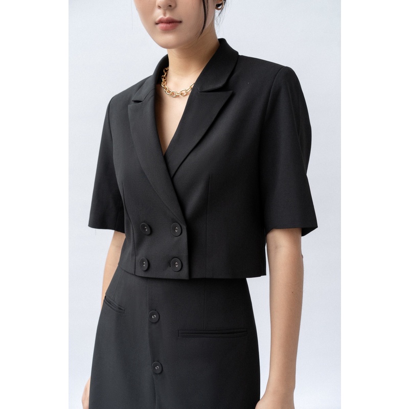 Áo Blazer nữ cộc tay dáng ngắn (Đen)_MONOTALK T40002TK