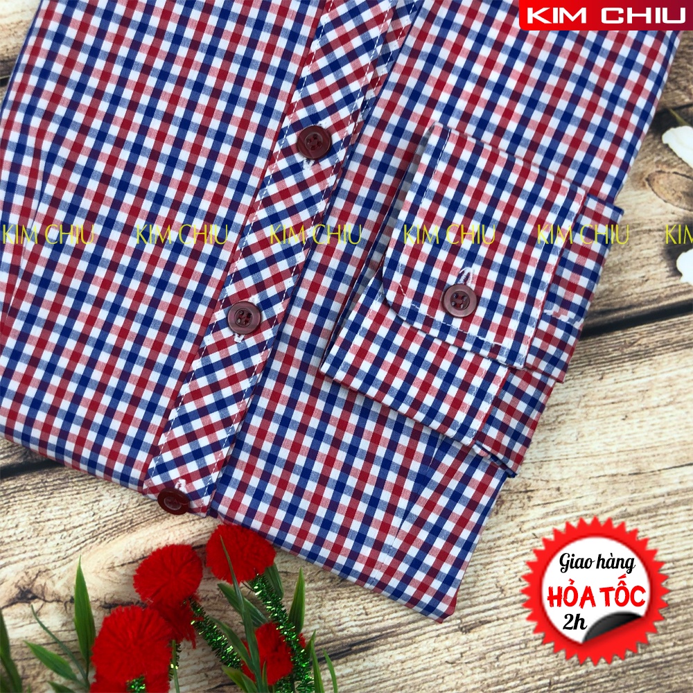 Áo Sơ Mi Nữ Công Sở Kim Chiu Kẻ Caro, Màu Tím Tay Dài Vải Kate Mỹ Đẹp Ít Nhăn Giãn Nhẹ ĐỔI TRẢ THOẢI MÁI. SMTD01