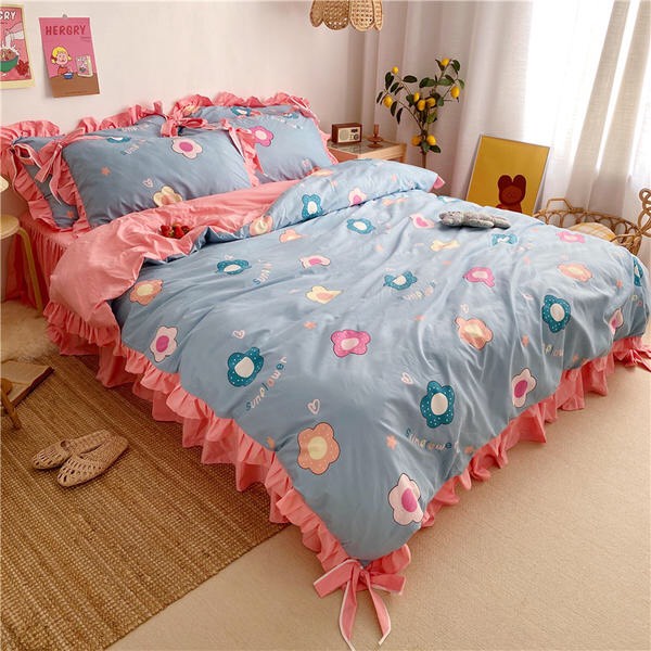 Bộ Chăn Ga Gối Cotton Silk Viền Bèo Cao Cấp - loại 1