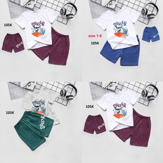 Size 1-6 đồ bộ bé trai áo ngắn tay quần lửng thun cotton hiệu nexxi in hình cá mập