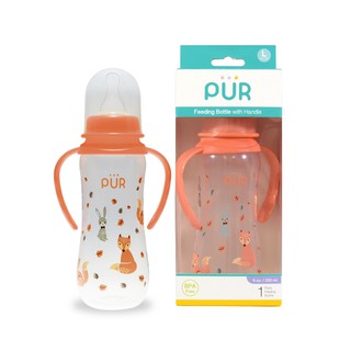 Bình sữa PP cổ thường có quai Pur 250ml, có sẵn 1 núm size L trong bình