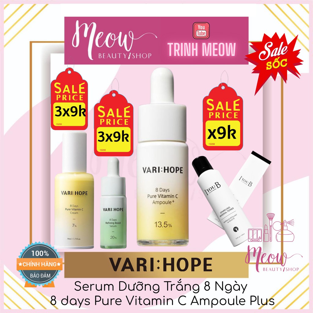 Tinh chất Varihope dưỡng trắng da mờ thâm nám 8 ngày serum vitamin C 13.5% Hàn Quốc 15ml Meow Beauty Shop by Trinh Meow