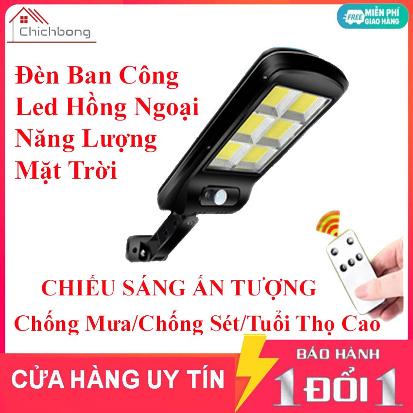 Đèn pha năng lượng mặt trời đường sân vườn cảm biến hồng ngoại tự động 3 chế độ sáng- kèm Remote