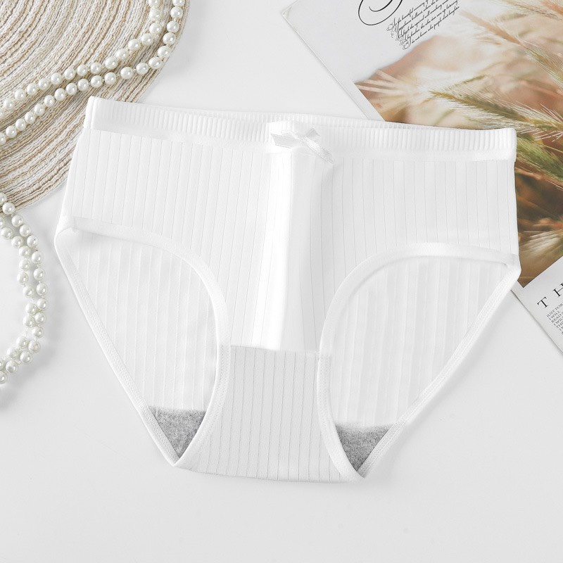 Quần Lót Nữ gân tăm viền trắng đính nơ xinh xắn dễ thương chất cotton mềm mát thoải mái QL-B01 (bầu bí nhỏ bon chen)