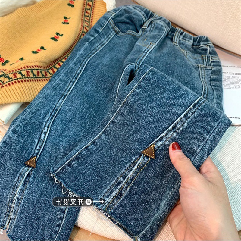 Quần Jeans Ống Loe Xẻ Tà Phong Cách Phương Tây Thời Trang Hàn Quốc Cho Bé Gái