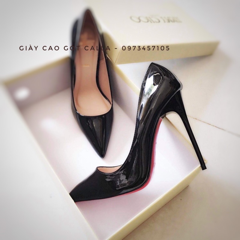 Cao gót cổ diển đen bóng cao 11-12cm - giày Cao gót Calla
