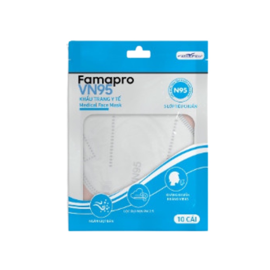 Khẩu trang VN95 Famapro 5 lớp kháng khuẩn túi 10 cái