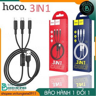 Cáp sạc đa năng 3 đầu Lightning iPhone Micro USB Type C Hoco X25 màu đen