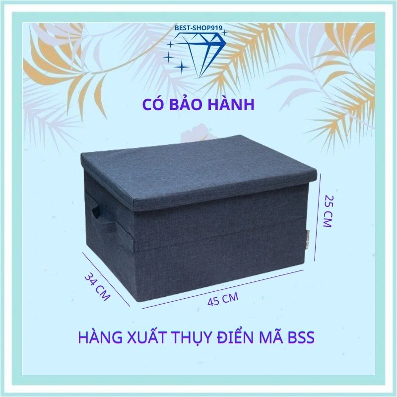 Hộp Vải Đựng Quần Áo Bằng Vải Gấp Gọn Bigso Xuất Thụy Điển Khung Cứng Có Quai Xách và Nắp Đậy Sắp Xếp Tủ Quần áo