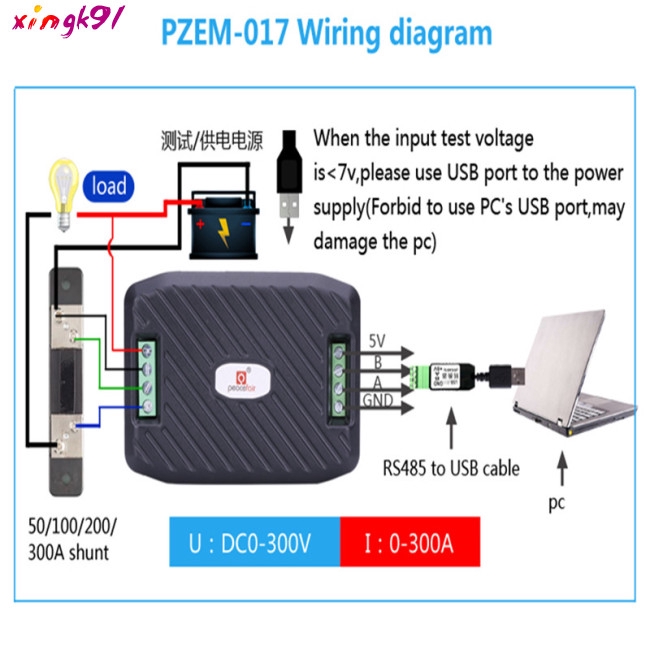 Đồng Hồ Đo Dòng Điện Đa Năng Pzem-017 Dc 0-300v 100a Ditigal Rs485 100a