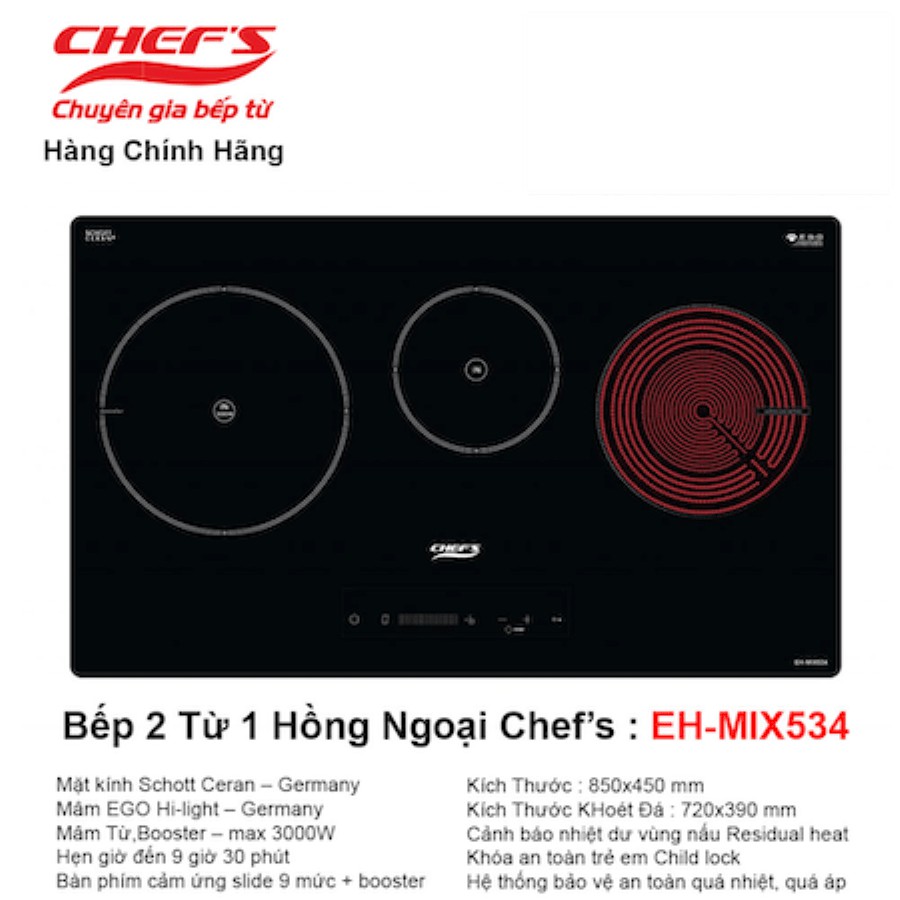 Bếp điện từ 3 lò âm chefs EH-MIX534 Tặng hút mùi/nồi từ