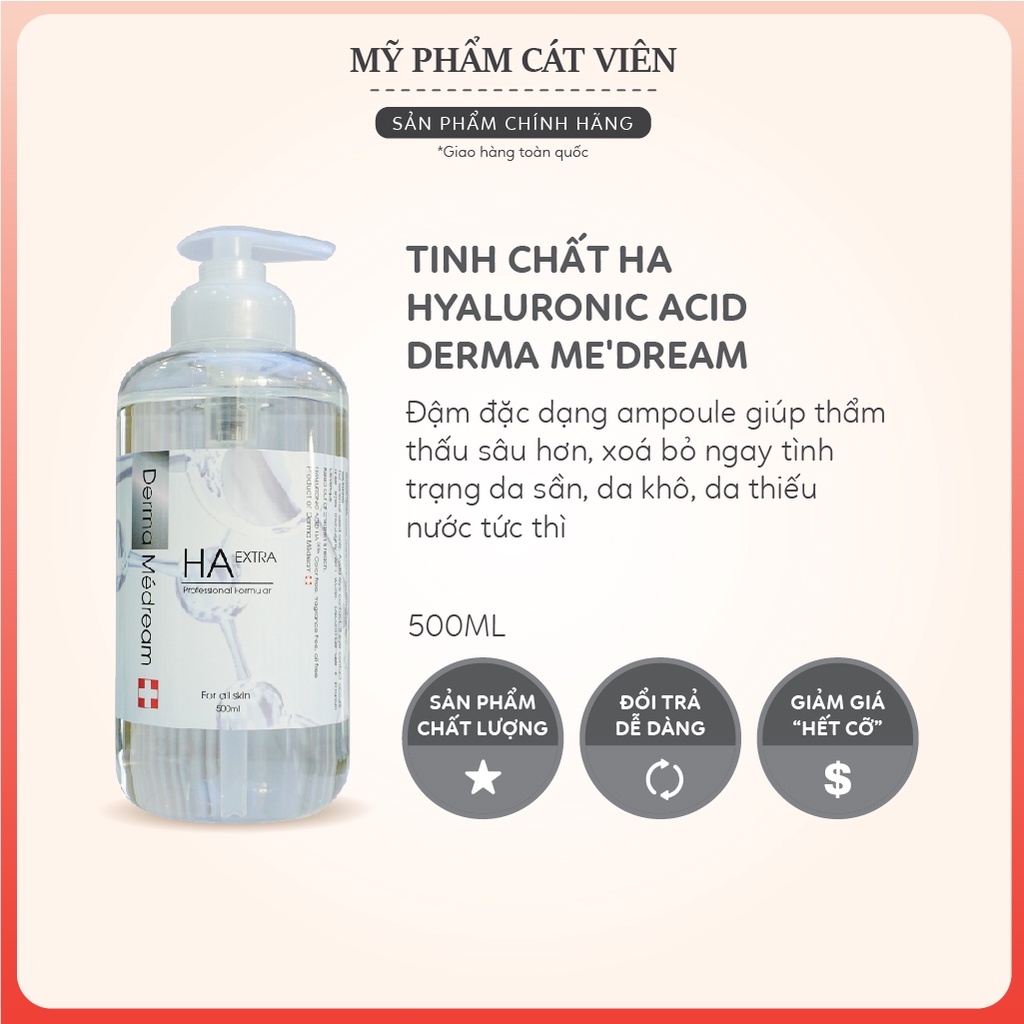 Serum tinh chất cấp nước HA Derma, dưỡng ẩm kiềm dầu, tái tạo phục hồi da, căng bóng da cho da khô, da dầu - 500ml