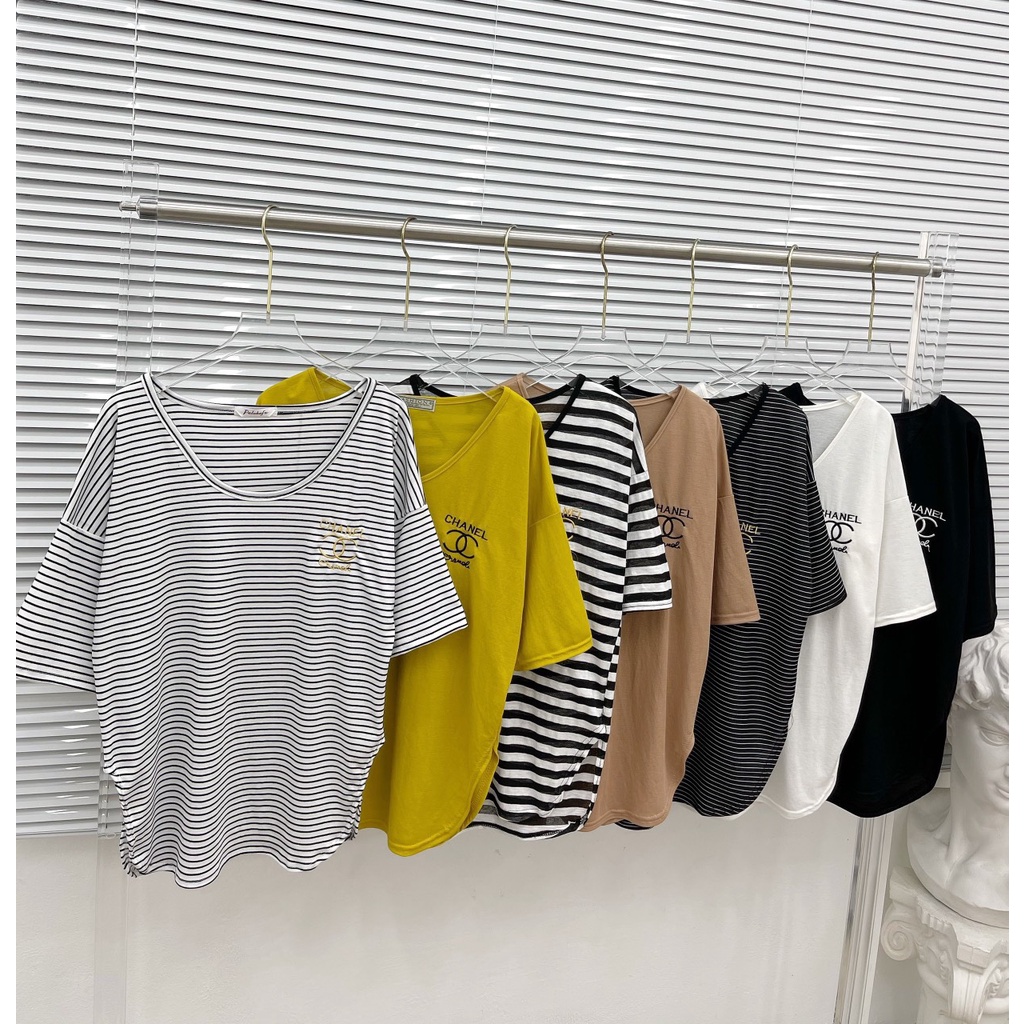 0303. Áo thun giấy nữ tay ngắn cổ tròn thêu chữ, áo phông chất cotton mùa hè hình thêu