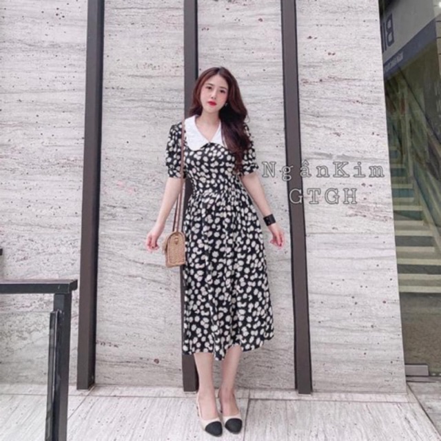 Váy đầm dáng dài hoa cúc hoạ mi