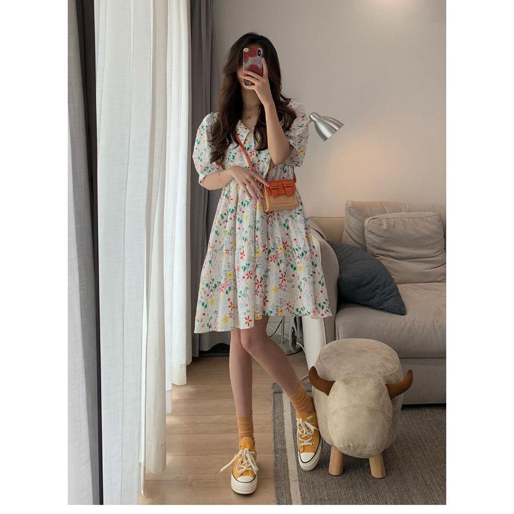 Đầm nữ tay phồng cổ búp bê họa tiết hoa đáng yêu thời trang mùa hè