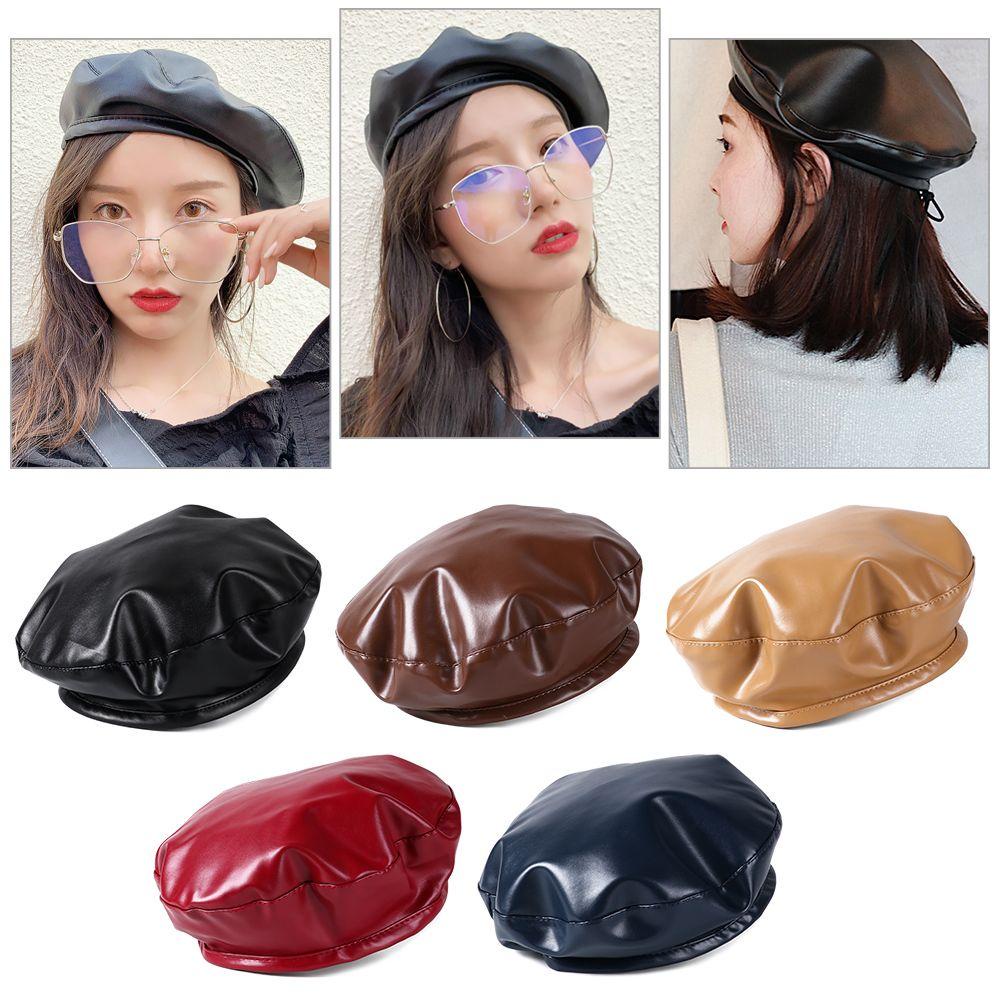 EUTUS Mũ Beret Da PU Thời Trang Thu Đông Cá Tính